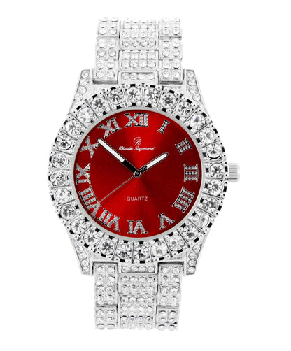 Charles Raymond Women's Big Rocks Bezel Colored Dial with Roman Numerals Fully Iced Out Watch - ST10327LA