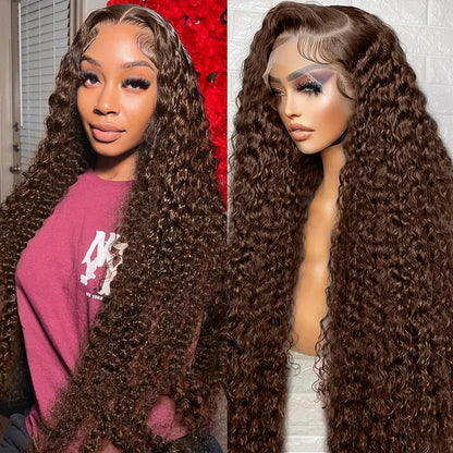 20Inch Deep Wave Lace Front Wigs Human Hair-13x4 HD Transparent Deep Wave Frontal Wigs Human Hair Glueless Curly Wigs for Women 200% Density Curly Lace Front Human Hair Pre Plucked with Baby Hair