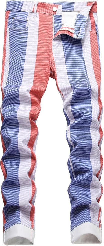 Baylvn Men's Designer Straight Slim Fit Patchwork Jeans Comfort Skinny Biker Denim Pants