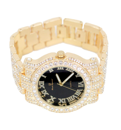 Charles Raymond Bling-ed Out Silver Round Luxury Mens Watch w/Bling-ed Out Bracelet - L0504B