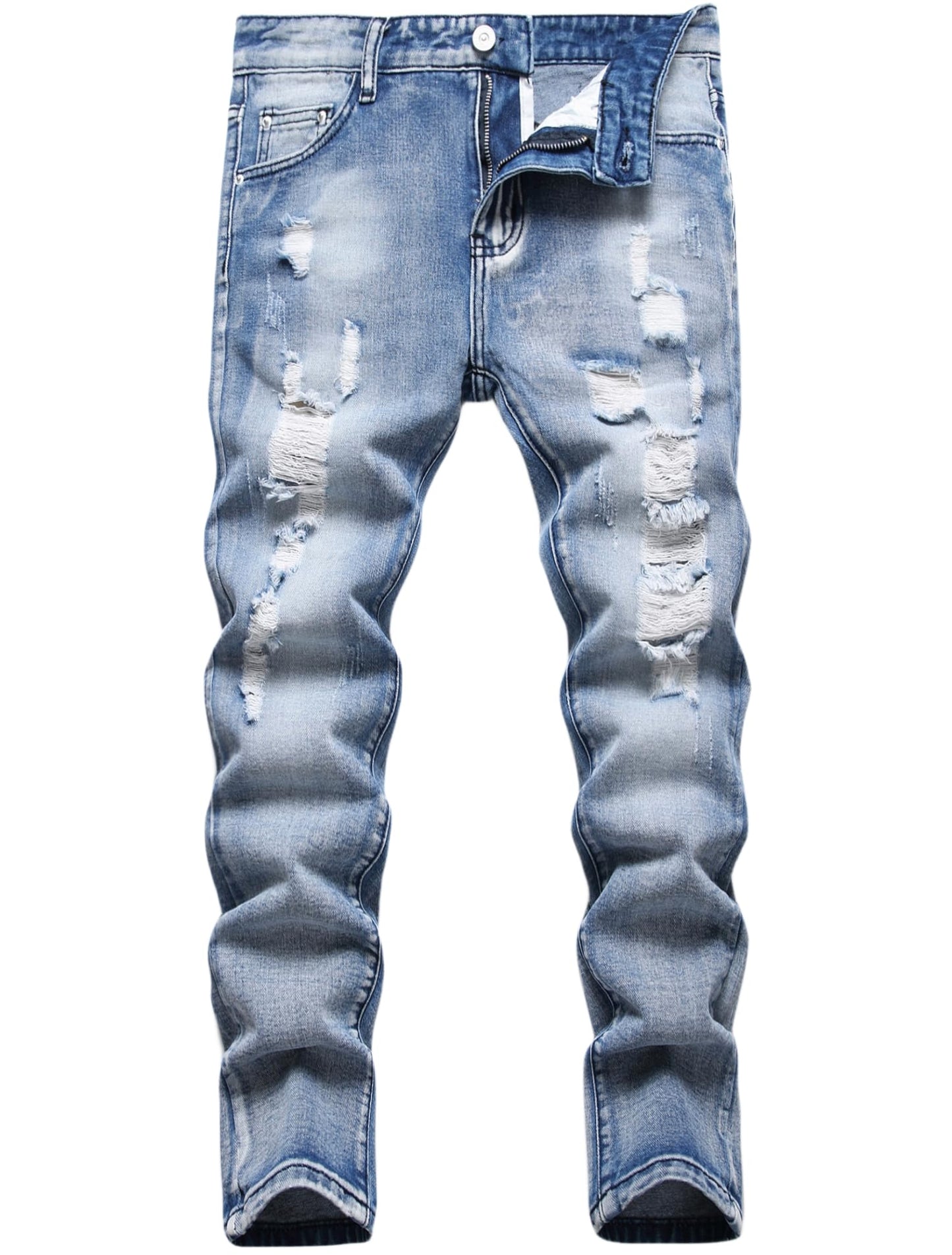 Boy's Skinny Fit Comfy Jeans Ripped Destroyed Distressed Stylish Slim Washed Denim Jeans Pants
