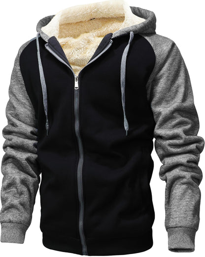 GXAMOY Men's Winter Fleece Hoodies for Men Heavyweight Warm Thick Full Zip Up Sweatshirt Outerwear