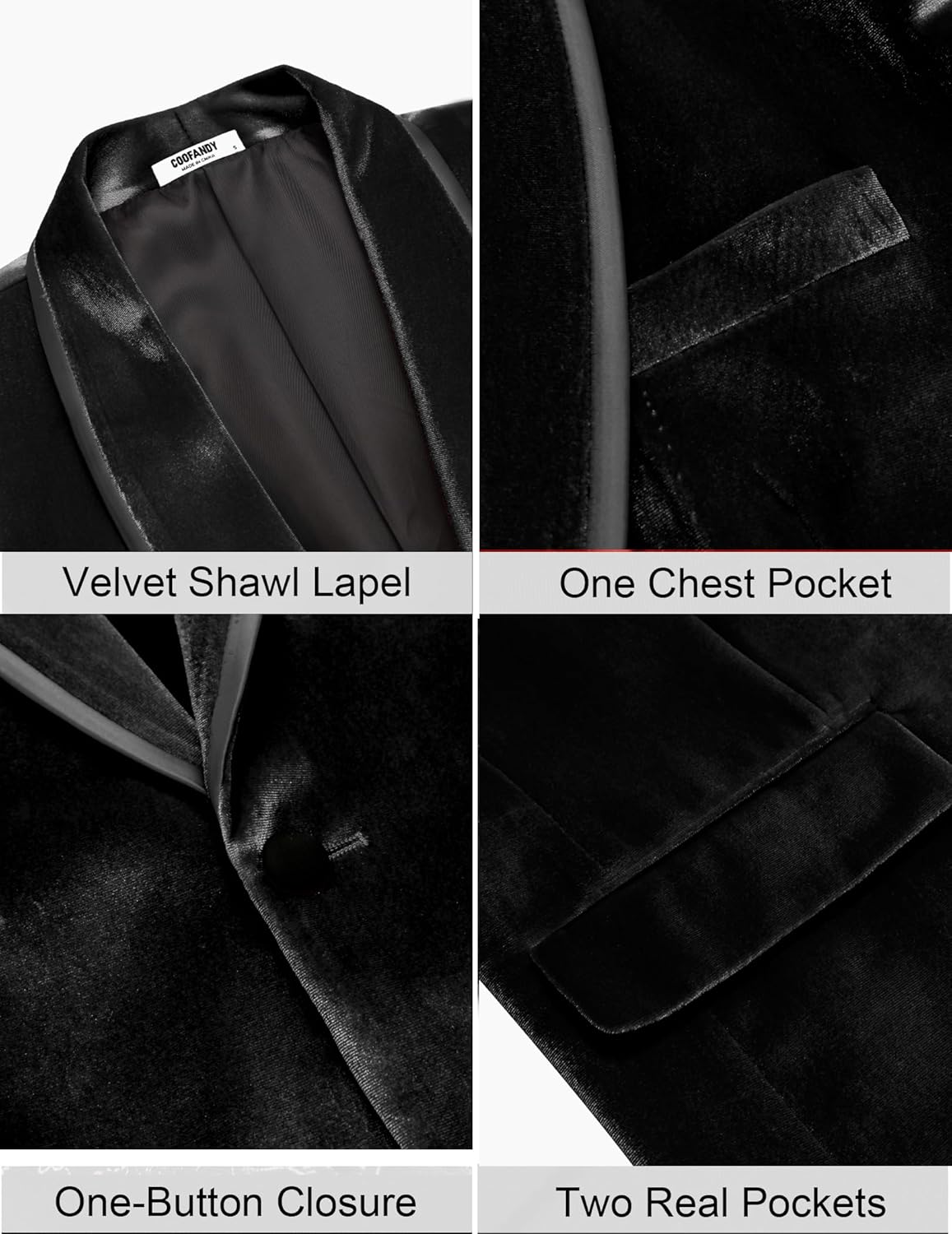 COOFANDY Men's Velvet Tuxedo Floral Blazer Jacket One Button Shawl Lapel Suit Jacket for Dinner Prom Party Wedding