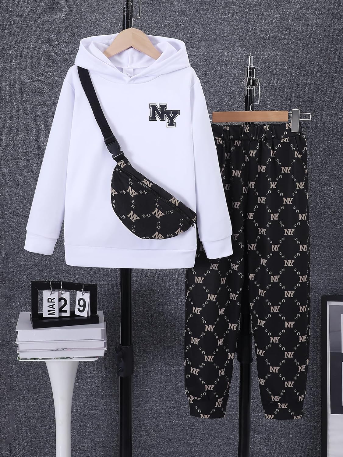 PureChapter Boys' Fashion 3Pcs Pullover Hoodies Sweatshirt Suit Crossbody Bag Stylish Clothes Kids Clothes