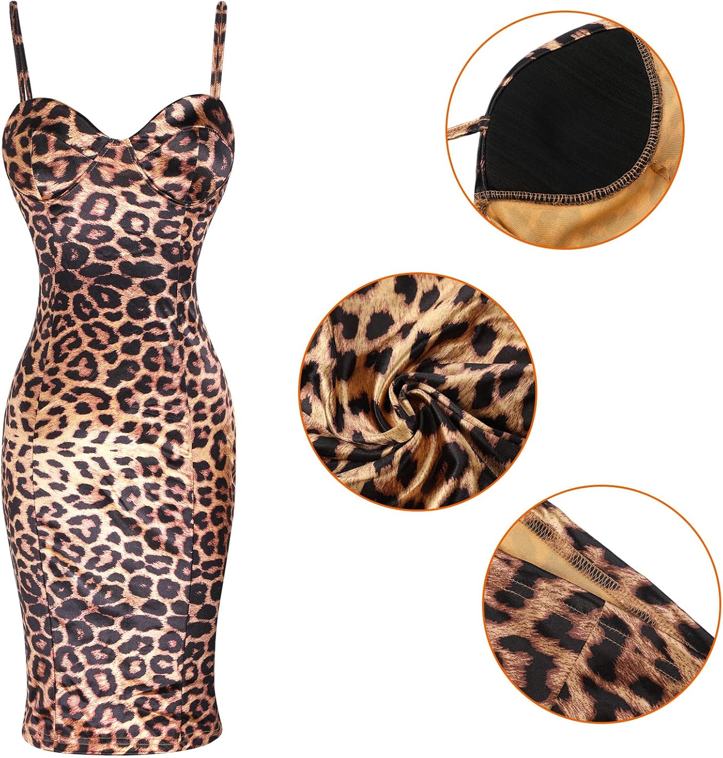 Haysandy 5 Pcs Women Leopard Sleeveless Jewelry Set Cami Dress Earring Necklace Bracelet Purse Date Club Costume