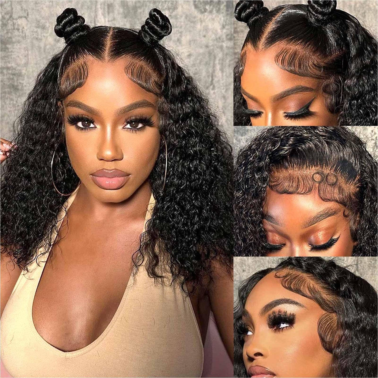 Curly Bob Wig Human Hair Deep Wave 13x4 HD Lace Front Wigs For Black Women Human Hair Pre Plucked Wear And Go Glueless Short Wet And Wavy Ombre Honey Blonde Highlight Color 4/27 14 Inch