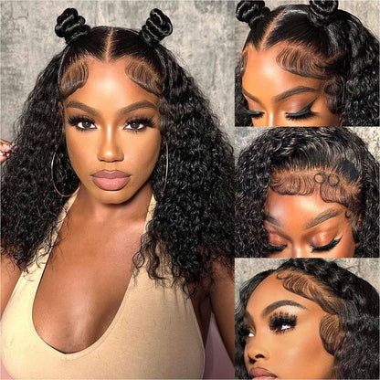 Curly Bob Wig Human Hair Deep Wave 13x4 HD Lace Front Wigs For Black Women Human Hair Pre Plucked Wear And Go Glueless Short Wet And Wavy Ombre Honey Blonde Highlight Color 4/27 14 Inch