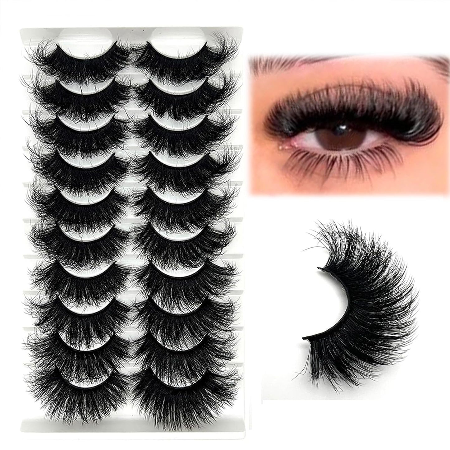 Mink Lashes Fluffy Big Dramatic Thick False Eyelashes, Soft 20mm Volume 3D Faux Mink, 20 Pairs Eyelashes Pack, 25mm Full Strip Lashes That Look Like Extensions
