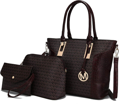 MKF Collection Shoulder Bag for Women, Crossbody Purse & Wristlet: PU Leather Satchel Pocketbook 3 PCs Handbag Set