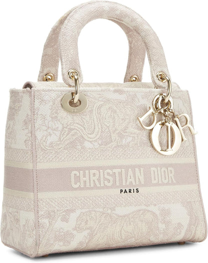 Pre-Loved Pink Embroidered Canvas Lady D-Lite Medium, Pink