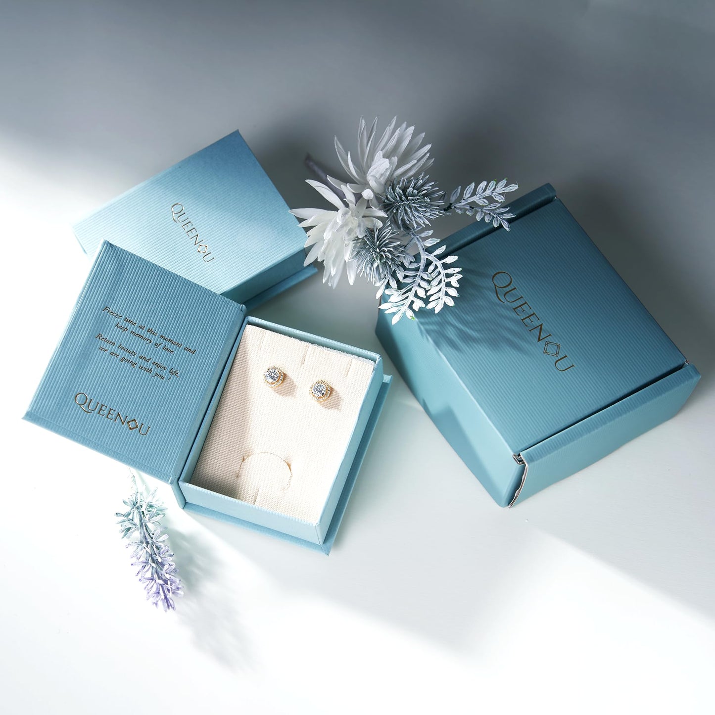 Moissanite Stud Earrings, VVSI Quality D Color Round Cut, Lab Created 925 Sterling Silver with 18K White Gold Plated, Double Halo Design – Idea Gift for Women Men