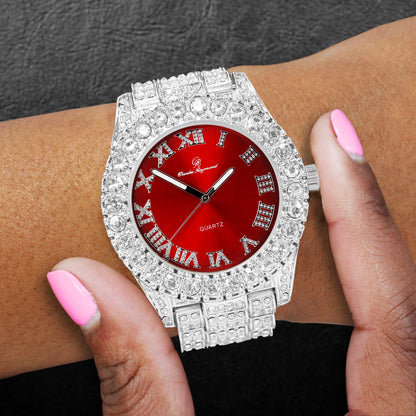 Charles Raymond Women's Big Rocks Bezel Colored Dial with Roman Numerals Fully Iced Out Watch - ST10327LA