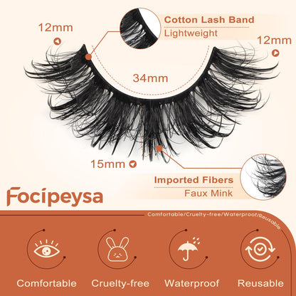 Mink Lashes Full Volume False Eyelashes 18mm Dramatic Faux Mink Eyelashes Natural Look Cat Eye Volume Eye Lashes Multipack by Focipeysa