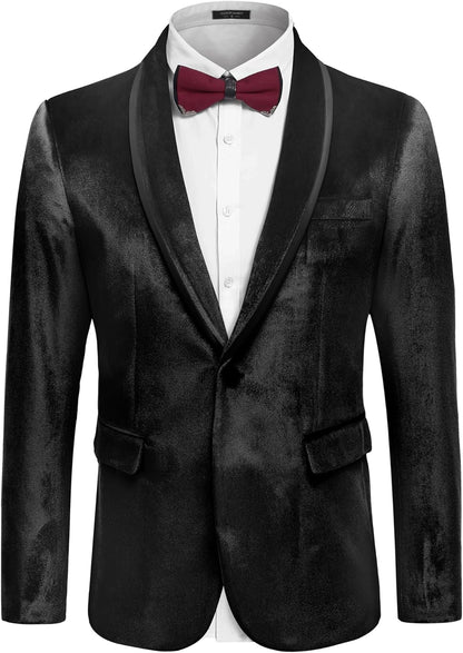 COOFANDY Men's Velvet Tuxedo Floral Blazer Jacket One Button Shawl Lapel Suit Jacket for Dinner Prom Party Wedding