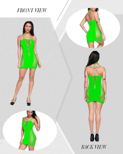 12 Pcs Women's Fishnet Mesh Bodysuit Cover-up Dress, Sheer Lace Beachwear, Club Wear, Party Outfit