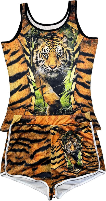 Women’s 2 Piece Pajama Set Novelty Sleeveless Tank Top and Shorts with Animal Print Comfortable Sleepwear