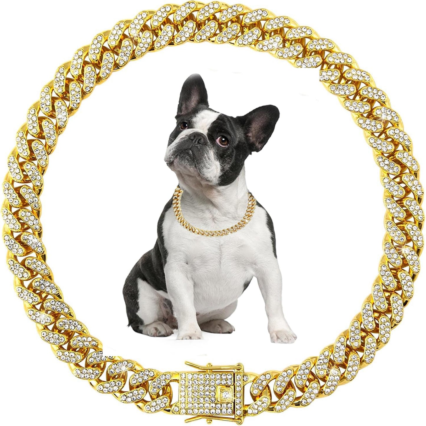 Bling Dog Collars for Small Dogs,Dog Chain Collars, Diamond Necklace Metal Choke Cuban Link Dog Collar, 13mm Wide Pet Jewelry for Puppy Small Medium Large Dogs Cats Rose Gold (8inch)