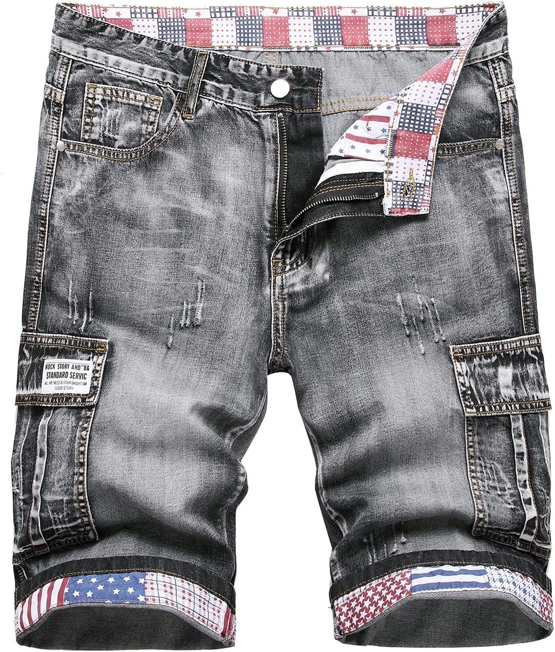 Baylvn Men's Casual Ripped Printed Denim Shorts Slim Fit Summer Beach Jeans Shorts