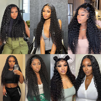 20Inch Deep Wave Lace Front Wigs Human Hair-13x4 HD Transparent Deep Wave Frontal Wigs Human Hair Glueless Curly Wigs for Women 200% Density Curly Lace Front Human Hair Pre Plucked with Baby Hair
