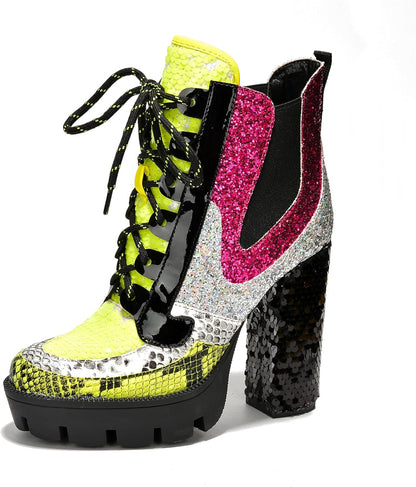 Women's Rhinestone Cowboy Booties - Western Ankle Boots with Pointed Toe, Block Heel & Lace-Up Design for Casual Dress or Party | Stylish Comfortable Short Booties (Nell)