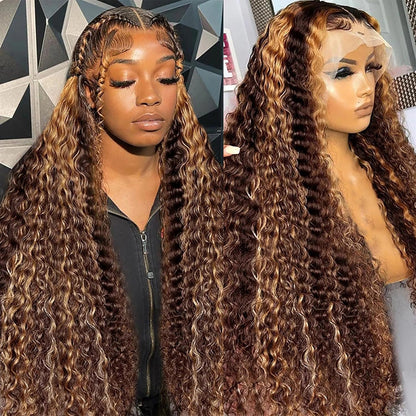 20Inch Deep Wave Lace Front Wigs Human Hair-13x4 HD Transparent Deep Wave Frontal Wigs Human Hair Glueless Curly Wigs for Women 200% Density Curly Lace Front Human Hair Pre Plucked with Baby Hair