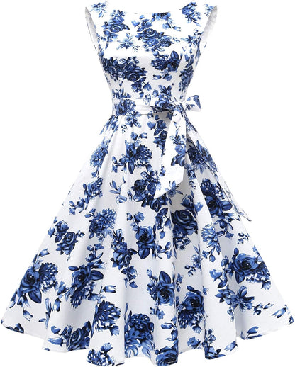 Hanpceirs Women's Boatneck Sleeveless Swing Vintage 1950s Cocktail Dress New