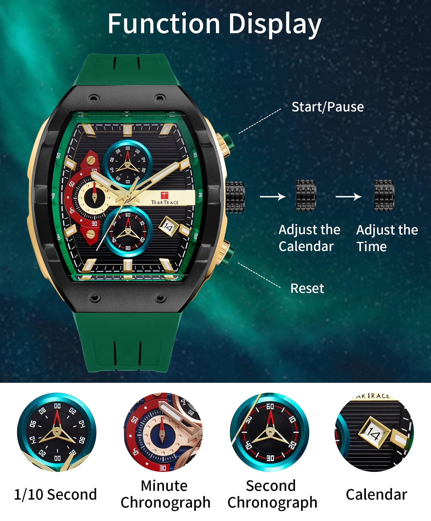 Watches for Men Analog Quartz Waterproof Sport Men’s Watch Tonneau Chronograph Luminous Fashionable Unique Casual Watch with Silicone Strap