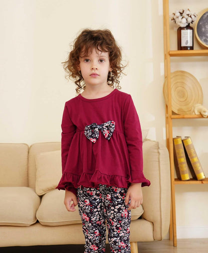 Toddler Kid Girl Clothes Ruffle Sleeve High Low Top Floral Allover Pants Fall Winter Outfit Set