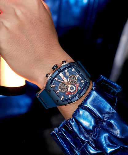 Watches for Men Analog Quartz Waterproof Sport Men’s Watch Tonneau Chronograph Luminous Fashionable Unique Casual Watch with Silicone Strap