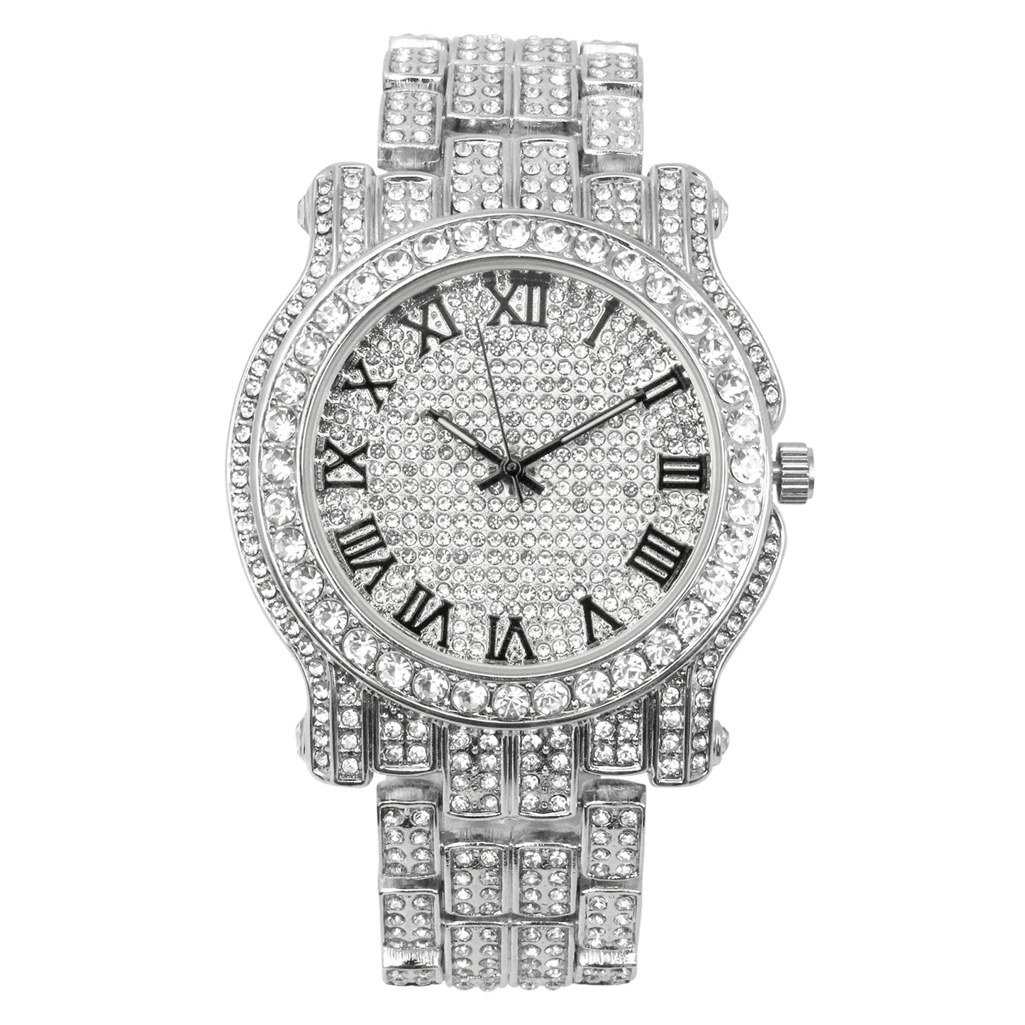 Charles Raymond Bling-ed Out Silver Round Luxury Mens Watch w/Bling-ed Out Bracelet - L0504B