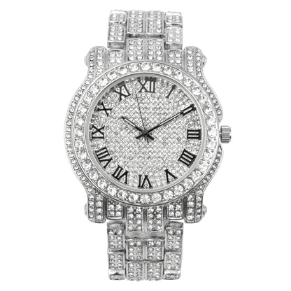 Charles Raymond Bling-ed Out Silver Round Luxury Mens Watch w/Bling-ed Out Bracelet - L0504B