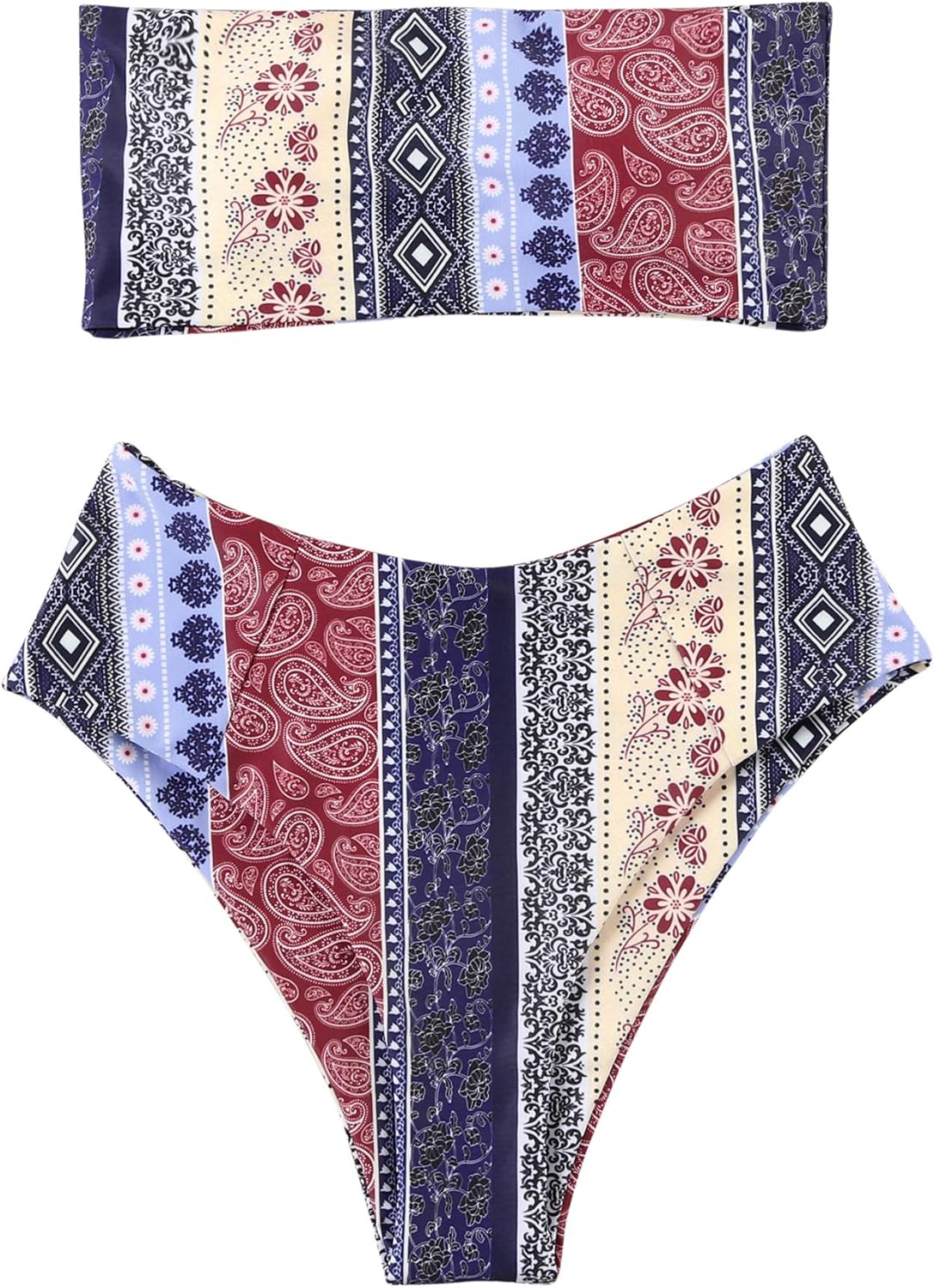 OMKAGI Women Bandeau Bikini Swimsuits Cheeky Off Shoulder Bathing Suit