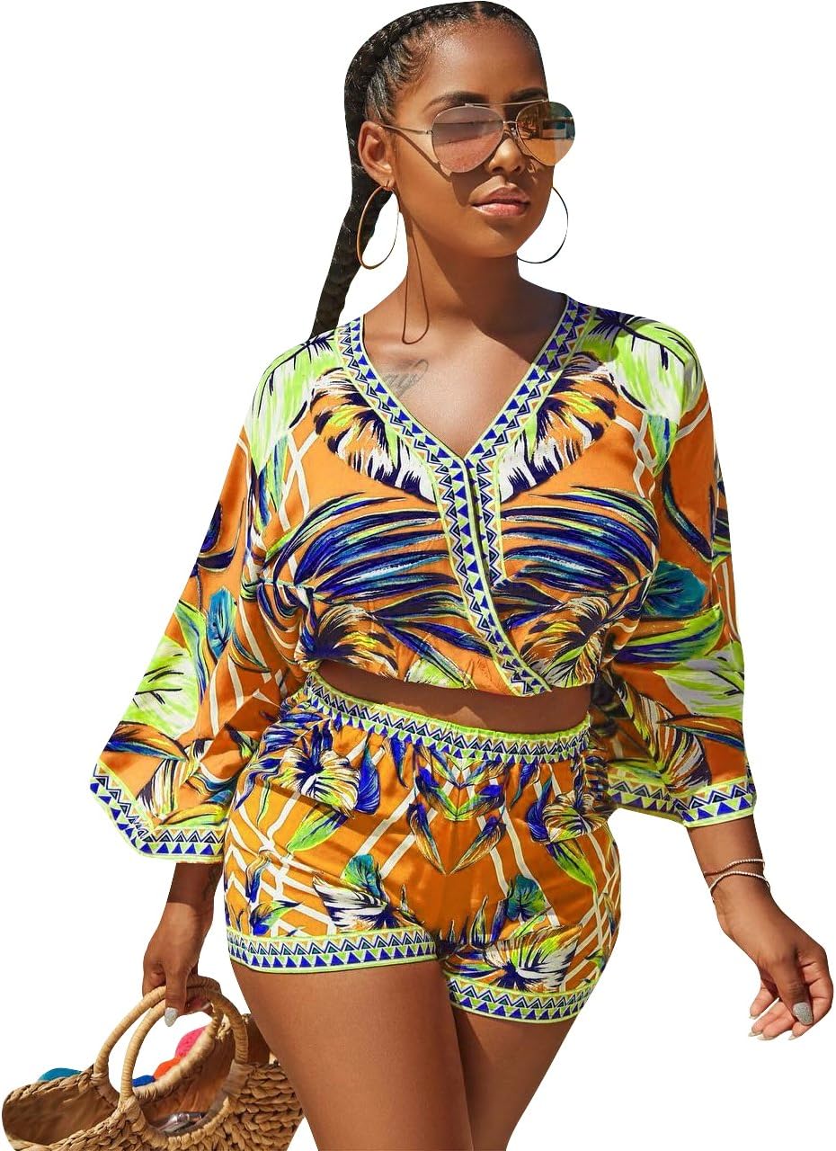 Sexy Two Piece Shorts Set - African Floral Jumpsuits Rompers Vacation Club Outfit