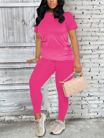 Nimsruc Women 2 Piece Outfits Summer Lounge Set Matching Jogger Sets Short Sleeve Tracksuit Loungewear Sweatsuits