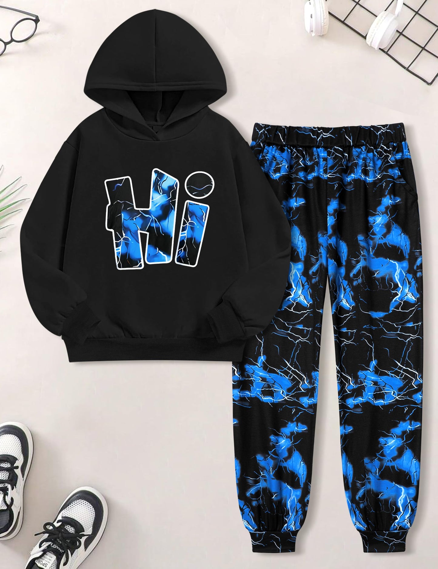 Boys Clothes Camo Boys Outfits Letter Printing Pullover Hoodie and Pants 2Pcs Winter Kids Clothes Boys for 7-14 Years