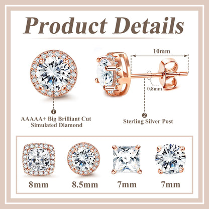 MILACOLATO Cubic Zirconia Stud Earrings for Women Men | 18K Gold Plated Hypoallergenic Sterling Silver Post Earrings | Big Brilliant Simulated Diamond CZ Halo Stud Earrings for Sensitive Ears