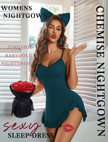Avidlove Lingerie for Women Sexy Nightgown Modal Nightwear Side Slit Babydoll Chemise Spaghetti Strap nighties