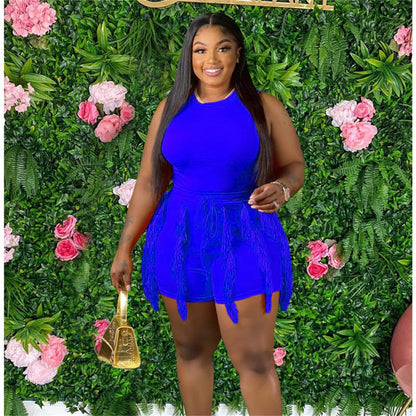 Elainone Two Piece Outfits for Women Sexy Bodycon Sleeveless Tops Drawstring Waist Shorts Sets