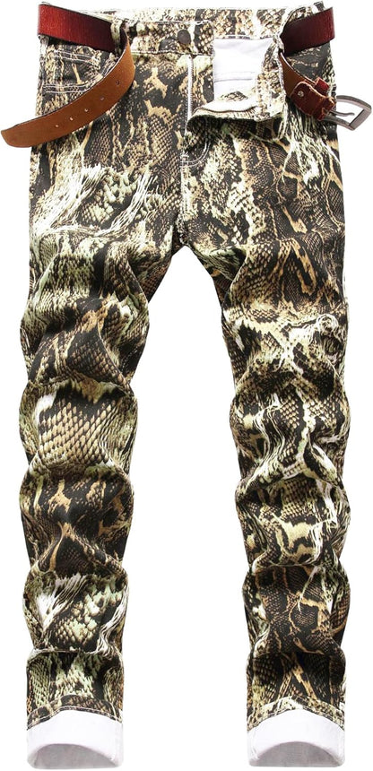 Baylvn Men's Casual Printed Slim Fit Jeans Skinny Denim Pants