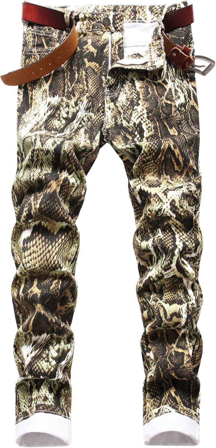 Baylvn Men's Casual Printed Slim Fit Jeans Skinny Denim Pants