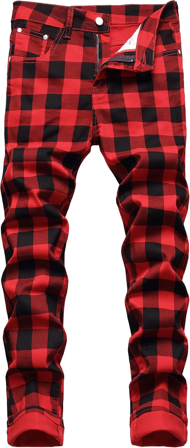 Baylvn Men's Casual Printed Slim Fit Jeans Skinny Denim Pants