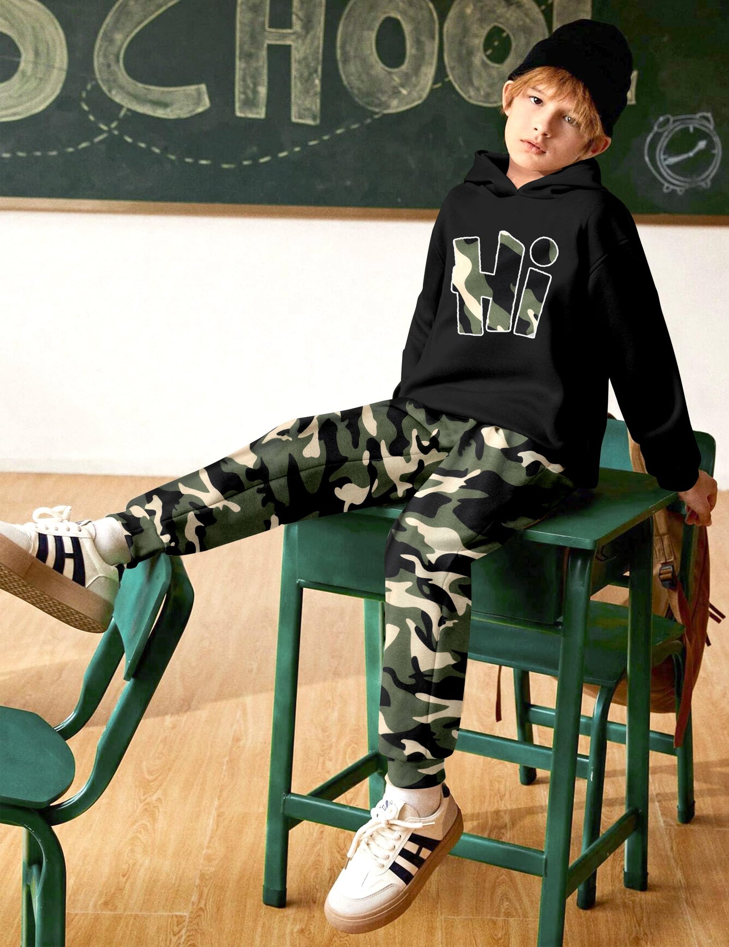 Boys Clothes Camo Boys Outfits Letter Printing Pullover Hoodie and Pants 2Pcs Winter Kids Clothes Boys for 7-14 Years