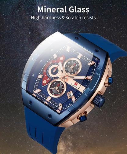 Watches for Men Analog Quartz Waterproof Sport Men’s Watch Tonneau Chronograph Luminous Fashionable Unique Casual Watch with Silicone Strap