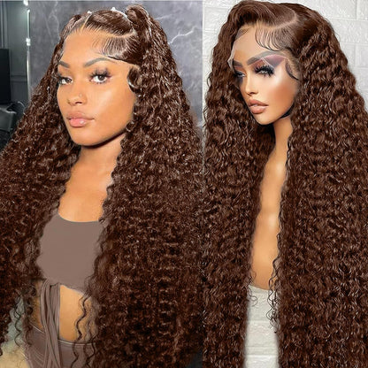20Inch Deep Wave Lace Front Wigs Human Hair-13x4 HD Transparent Deep Wave Frontal Wigs Human Hair Glueless Curly Wigs for Women 200% Density Curly Lace Front Human Hair Pre Plucked with Baby Hair