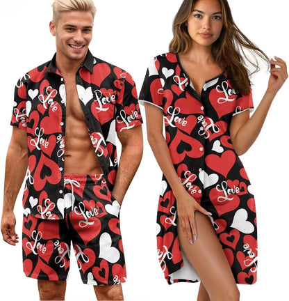 His and Her Pajamas for Couples Set Plus Size Button Down Pjs Nightgown Sleepwear Lounge Sets