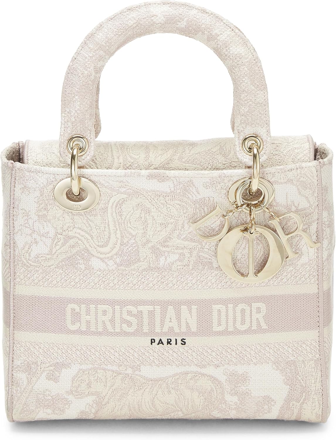 Pre-Loved Pink Embroidered Canvas Lady D-Lite Medium, Pink