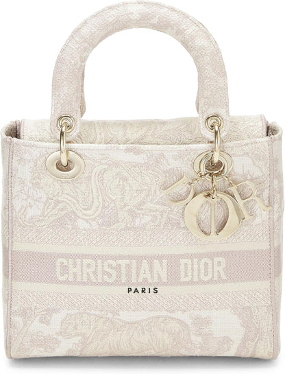 Pre-Loved Pink Embroidered Canvas Lady D-Lite Medium, Pink