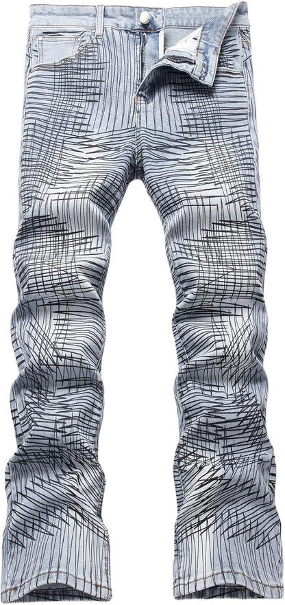 Baylvn Men's Designer Straight Slim Fit Patchwork Jeans Comfort Skinny Biker Denim Pants