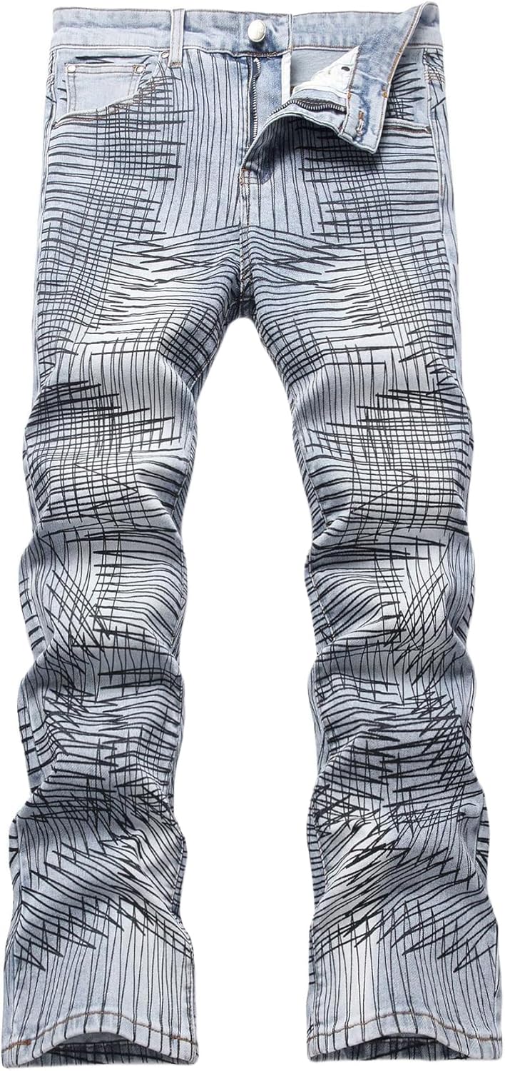 Baylvn Men's Designer Straight Slim Fit Patchwork Jeans Comfort Skinny Biker Denim Pants