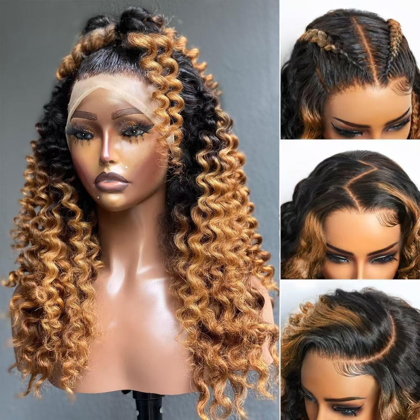 MEGOOD 200% Density Reddish Brown Deep Wave Lace Front Wigs Human Hair 13x4 HD Transparent Curly Human Hair Wig Pre Plucked 13X4 Ginger Wig Human Hair Glueless Colored Wigs With Baby Hair 18inch